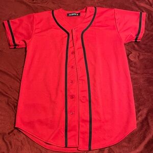 Red Button-Up Baseball Jersey